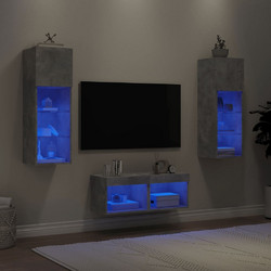 vidaXL Ντουλάπια Τηλεόρασης Τοίχου 4Τεμ. με Φώτα LED (Κωδ. 3034034) - γκρι-σκυροδέματος