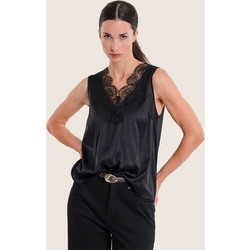 Gerry Weber γυναικεία αμάνικη μπλούζα σατέν με δαντέλα - N71030120038 Μαύρο