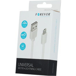 FOREVER T-0014351 USB 2.0 UNIVERSAL LIGHTNING CABLE & MICRO USB CHARGER/DATA WHITE 1m iPHONE 5/5s/5c/6/6plus & iPAD4/5/air/mini CHARGING CABLE & DATA TRANSFER IOS