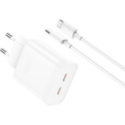 XO L105 Φορτιστής με Καλώδιο Lightning με 2 Θύρες USB-C 35W Power Delivery White