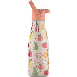 Cool Bottles Φρούτα Παιδικό Παγούρι Θερμός Ανοξείδωτο BPA Free με Καλαμάκι Λευκό Σομόν 260ml
