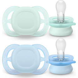 Philips Avent Ultra Start Nighttime Ανατομικές Ορθοδοντικές Πιπίλες Σιλικόνης Νυκτός 0-2m Μπλέ-Πράσινο 2τμχ