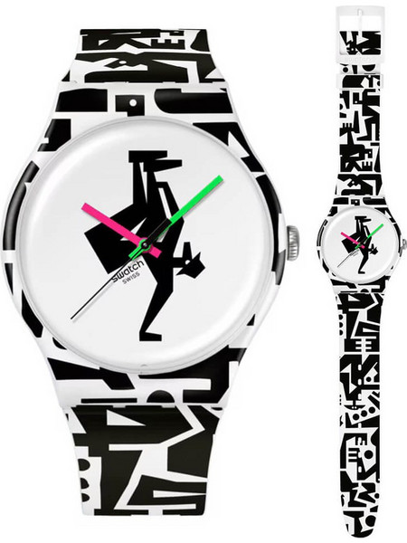 Swatch New Gent Ανδρικό Ρολόι με Λευκό Μαύρο Καουτσούκ Λουράκι SO29Z147