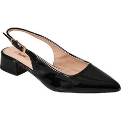 Elenross Γόβες Slingback Λουστρίνι με Χοντρό Χαμηλό Τακούνι Μαύρες GS09785W-BLA