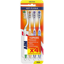 Aim Anti-Plaque Medium Οδοντόβουρτσες 4τμχ Πράσινη Πορτοκαλί Μωβ Μπλε