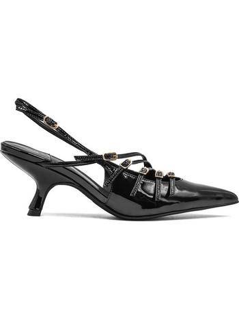 Favela Outline Γόβες Slingback Λουστρίνι με Λεπτό Χαμηλό Τακούνι Μαύρες 0101004159