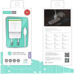 Xipin EU-16T Φορτιστής με Καλώδιο Lightning με 2 Θύρες USB-A 12W