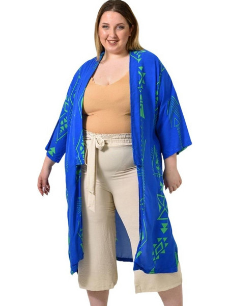 Potre Γυναικείο Κιμονό Παραλίας Μακρύ Royal Blue 24436