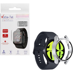 Volte-Tel Πλαστική Θήκη Tempered Glass για Samsung Galaxy Watch 6 44mm Ασημί