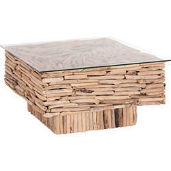 HomeMarkt Sparrow Τραπεζάκι Σαλονιού Γυάλινο με Ξύλινη Βάση Μ95xΠ95xΥ51.5cm HM9960