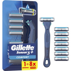 Gillette Sensor 3 Comfort Ξυραφάκι με Ανταλλακτικές Κεφαλές με 3 Λεπίδες & Λιπαντική Ταινία + Ανταλλακτικά Ξυραφάκια 8τμχ