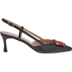 Mourtzi Γόβες Slingback Δερμάτινες με Λεπτό Ψηλό Τακούνι Μαύρες 55/56108