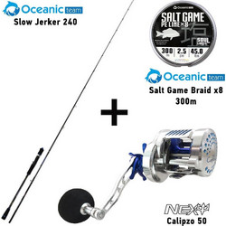 Oceanic Combo Team Jerker + Next Calipzo 50 + Salt Game Braid x8 300m RH Σετ Καλάμι Ψαρέματος για Slow Jigging Δίσπαστο 2.4m με Μηχανισμό 80-220gr