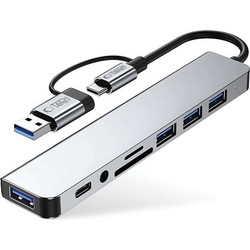 Tech-Protect HB06 USB Hub 3.0 USB-C με 8 Θύρες USB-A / USB-C / Card Reader