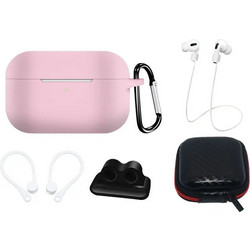 Hurtel Σετ Θήκη Σιλικόνης με Γάντζο για Apple AirPods Pro 1 / 2 Ροζ