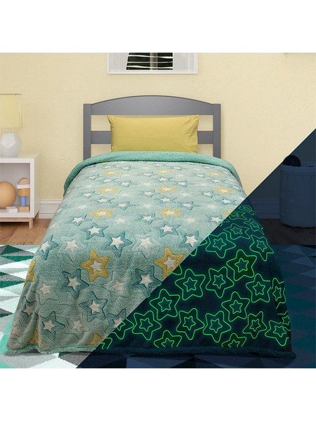 Lino Home Παιδική Κουβέρτα Fleece Αστεράκια Φωσφοριζέ 160x220 Πράσινο Mint 1300001809