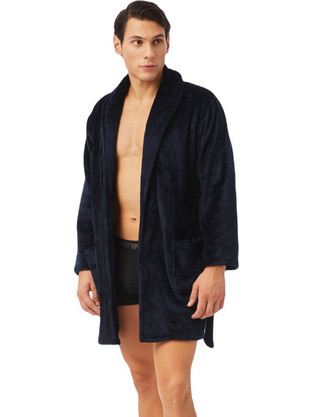 Minerva Χειμωνιάτικη Ανδρική Ρόμπα Fleece Navy Μπλε 96-71140-100