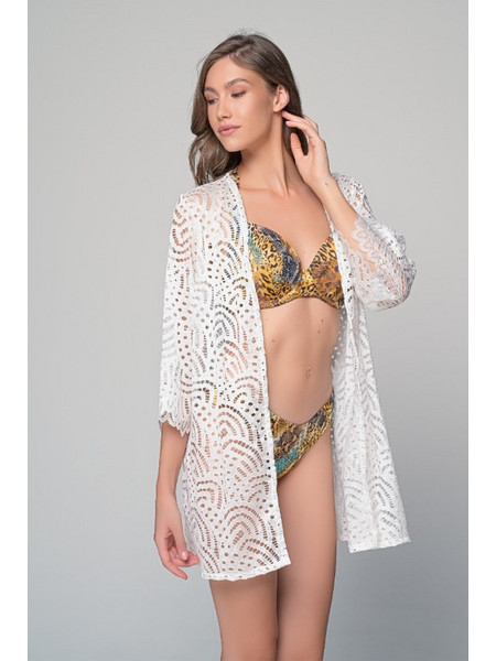 Milena By Paris Γυναικείο Κιμονό Παραλίας Κοντό Λευκό 40290