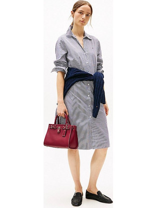 Tommy Hilfiger Midi Καθημερινό Φόρεμα Σεμιζιέ Μαύρο Λευκό WW0WW45581-0BC