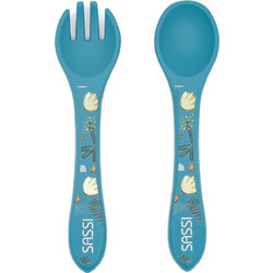 Sassi Chewy The Elephant Σετ Βρεφικό Πιρούνι & Κουτάλι Σιλικόνης 6m+ Μπλε 2τμχ