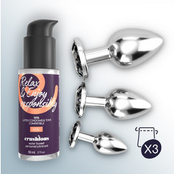 Crushious Bijou Anal Wet Train Trio Σετ Πρωκτικές Σφήνες Diamond Plugs Ασημί Μαύρες + Lubricant