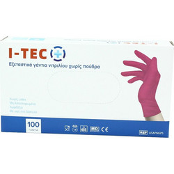 I-Tec Εξεταστικά Γάντια Νιτριλίου χωρίς Πούδρα Ροζ 100τμχ