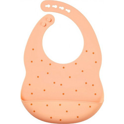 Nattou Dots Αδιάβροχη Σαλιάρα Σιλικόνης με Κουμπί & Τσέπη Σομόν