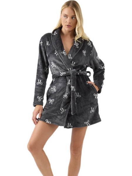 Minerva Γυναικεία Ρόμπα Χειμωνιάτικη Fleece Μαύρη 96-52706
