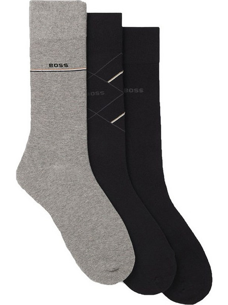 Hugo Boss Ανδρικές Κάλτσες Ψηλές με Σχέδια Μαύρες Γκρι 3Pack 50547840-001