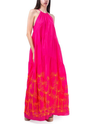 Lace Maxi Καλοκαιρινό Καθημερινό Φόρεμα Φούξια Μ-8383