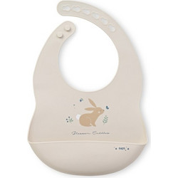 Saro Cotton Bunnies Αδιάβροχη Σαλιάρα Σιλικόνης με Κουμπί & Τσέπη 4m+ Μπεζ