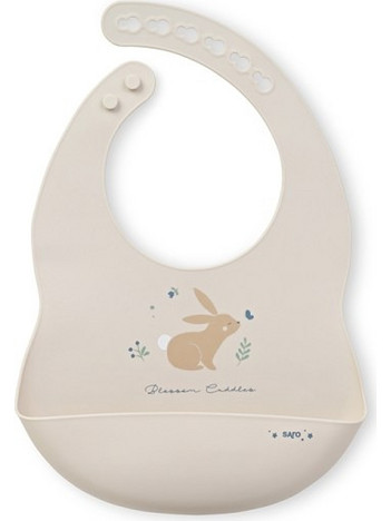 Saro Cotton Bunnies Αδιάβροχη Σαλιάρα Σιλικόνης με Κουμπί & Τσέπη 4m+ Μπεζ