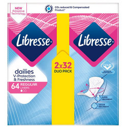 Libresse Dailies V-Protection & Freshness Regular Σερβιετάκια για Ελαφριά Ροή 1 Σταγόνες 64τμχ