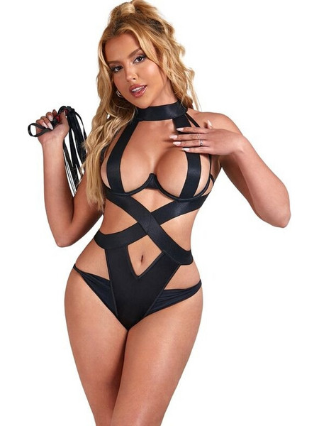 Subblime Sexy Κορμάκι String Σατέν Μαύρο D-239925