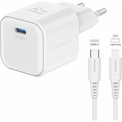 Swissten GaN Φορτιστής με Καλώδιο Lightning με Θύρα USB-C 35W Power Delivery White