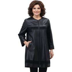 Leather 100 Γυναικείο Μπουφάν Χειμωνιάτικο Δερματίνη Μακρύ Μαύρο 21-W-P-074