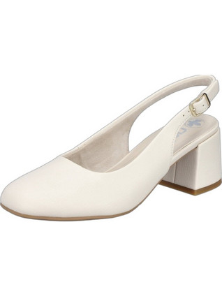 Rieker Γόβες Slingback Λουστρίνι με Χοντρό Χαμηλό Τακούνι Λευκές 44751-61