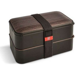 IRIS Barcelona Bento Lunchbox Σετ Δοχείο Φαγητού Πλαστικό Κατάλληλο για Φούρνο Μικροκυμάτων 1.35lt Καφέ Μπρονζέ