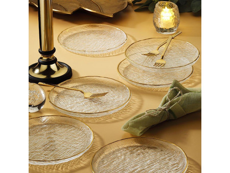 Stewe Home Χρυσό Πλέγμα Πιάτα Γλυκού Γυάλινα 16cm 6τμχ STE-004011-P4011