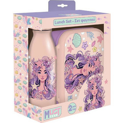 Must Mermaid Πλαστικό Παιδικό Σετ Δοχείο Φαγητού Ροζ 800ml