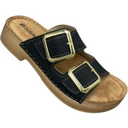 inblu Γυναικεία Πέδιλα Suede Μαύρα με Χοντρό Χαμηλό Τακούνι TF040100