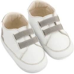 Babywalker Βαπτιστικά Sneakers Αγκαλιάς για Αγόρι Δερμάτινα Λευκά Γκρι MI1137