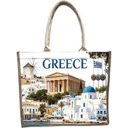 Tradesor Greece Υφασμάτινη Τσάντα Θαλάσσης Ώμου Λευκή 34x40cm 871918