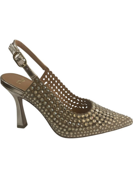 Exe Γόβες Slingback Δερμάτινες με Λεπτό Ψηλό Τακούνι & Στρας Χρυσές W47000285-Z36