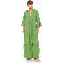 Pink Label Maxi Καλοκαιρινό Καθημερινό Φόρεμα Μεταξωτό Πράσινο BN-285