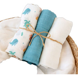 Kiokids Ocean Πάνες Αγκαλιάς από Μουσελίνα Μπλε Μπεζ 70x70cm 3τμχ 6403