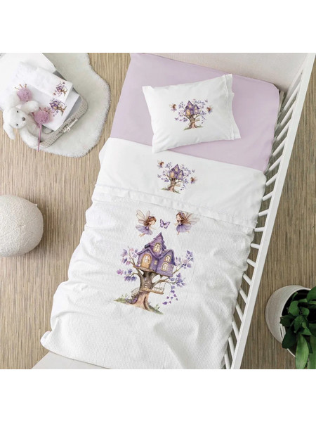 Borea Magic Garden Κουβέρτα Κούνιας Πικέ 110x140 Λευκή Λιλά