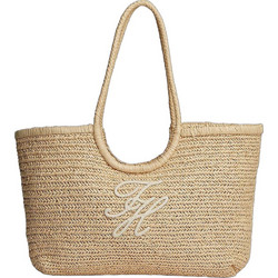 Tommy Hilfiger Elevated Ψάθινη Τσάντα Θαλάσσης Ώμου Μπεζ AW0AW18536-0F4