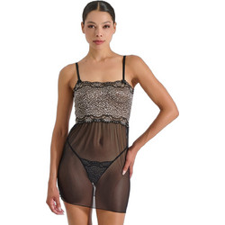 Milena By Paris Sexy Babydoll See Through με Δαντέλα Μαύρο Ασημί 3464