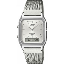 Casio Vintage Dual Time Ανδρικό Ρολόι με Ασημί Μεταλλικό Μπρασελέ AQ-230EM-7AEF